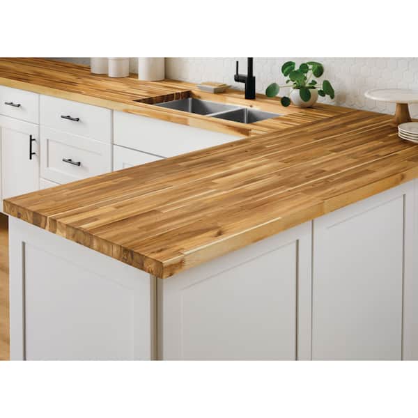 10 ft. L x 25 in. D Unfinished Acacia Butcher Block Countertop with Standard Edge