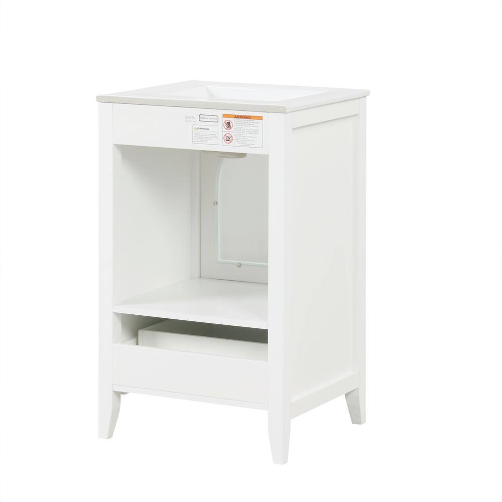 White 20" Freestanding Bathroom Vanity with Ceramic Sink and Glass Door