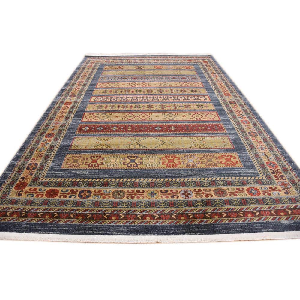 Handmade Rectangular Easy-Care Blue Geometric Synthetic Rug