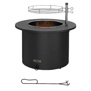 25 in. Stainless Steel Portable Wood Burning Smokeless Fire Pit with Stovetop in Black