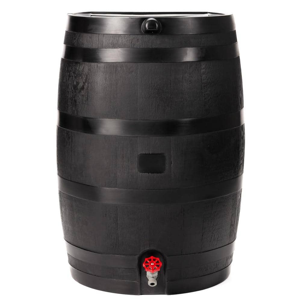 Black 50 Gallon Recycled Plastic Rain Barrel