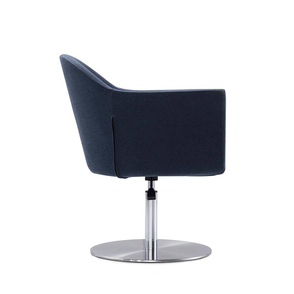 Smokey Blue Polyester Swivel Accent Chair with Brushed Metal Base