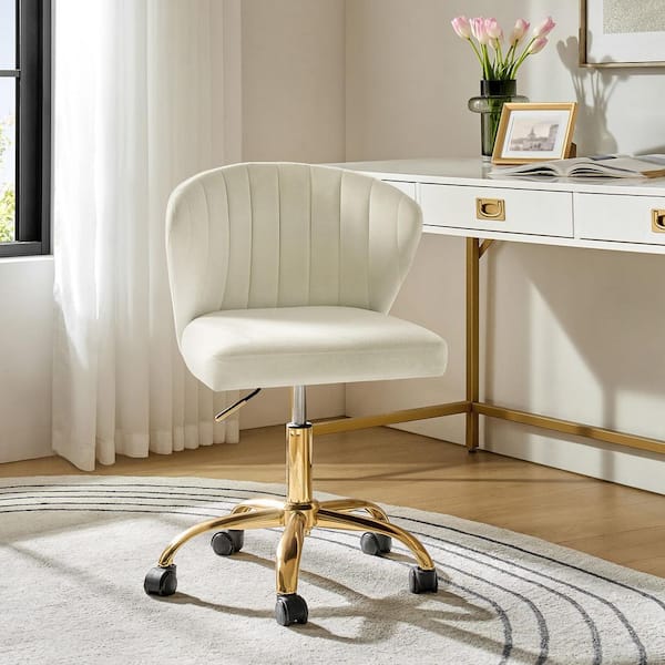 Ilia Modern Velvet up to 35 in. Swivel Adjustable Height Task Chair with Wheels and Channel-tufted Back -Ivory
