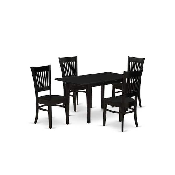 East West Furniture 5-Piece Black Finish Solid Wood Top - Rectangular Dining Room Set with Butterfly Leaf Seats-4