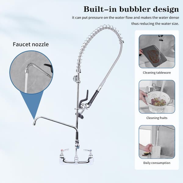 BWE Commercial Restaurant Pull Down 2-Handle Wall Mount Pre-Rinse 