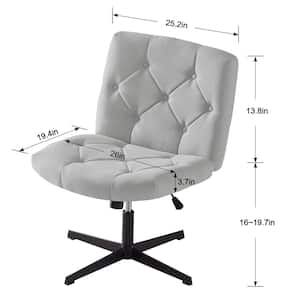 Office Desk Chair No Wheels Comfy Wide Fabric Padded, Modern Swivel and Height Adjustable Armless Task Chair, Gray