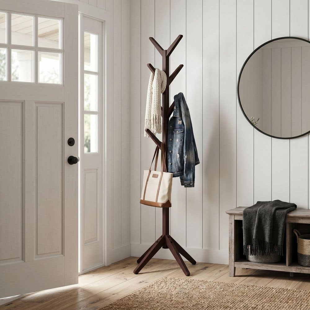 Lavish Home Espresso Brown Freestanding Coat Rack, Durable 8-Arm