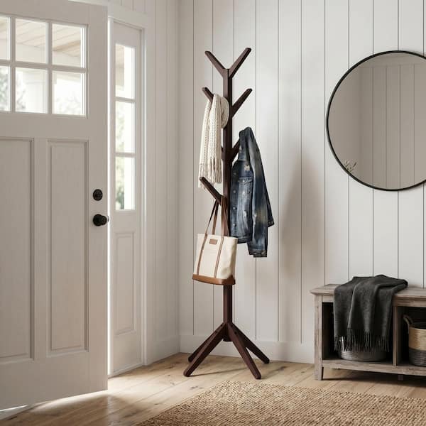 Espresso Brown Freestanding Coat Rack, Durable 8-Arm Tree Stand for Coats, Jackets, Hats and Purses