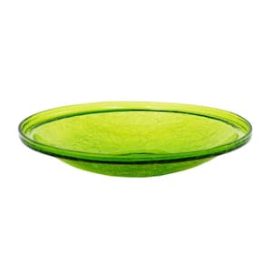14 in. Dia Fern Green Reflective Crackle Glass Birdbath Bowl