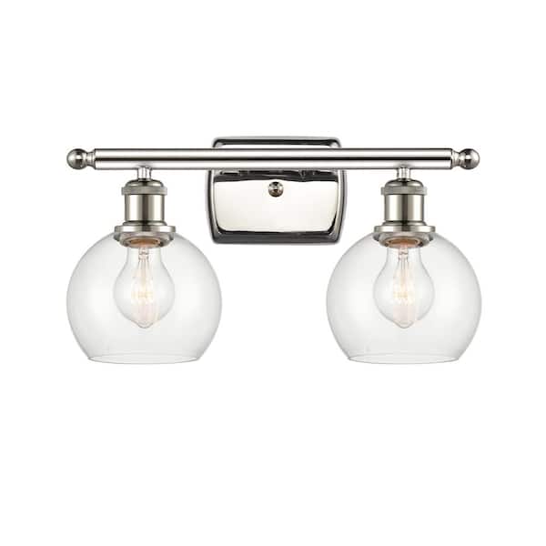 Athens 16 in. 2 Light Polished Nickel, Clear Vanity Light with Clear Glass Shade