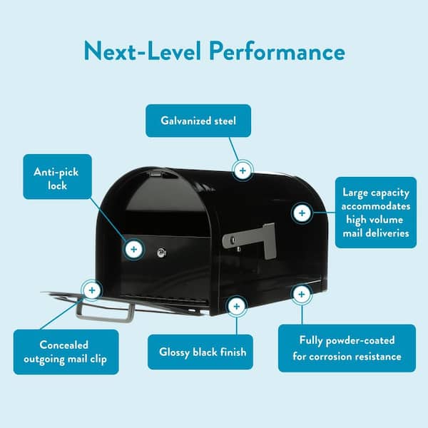 Reliant Black, Large, Steel, Locking, Post Mount Mailbox