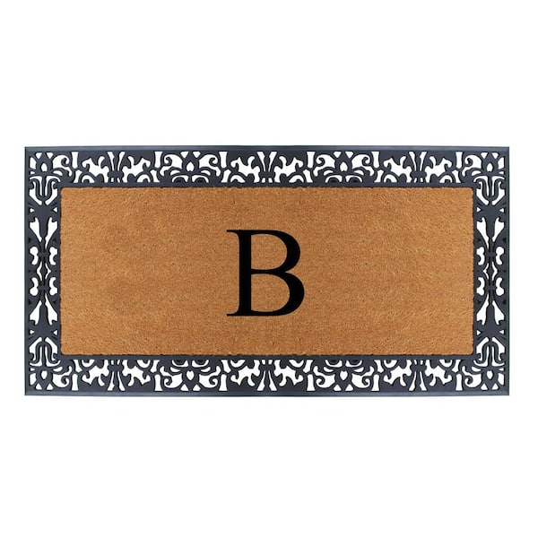 A1 Home Collections Floral Border Paisley Black 30 in. H x 60 in. H Rubber and Coir Monogrammed B Door Mat