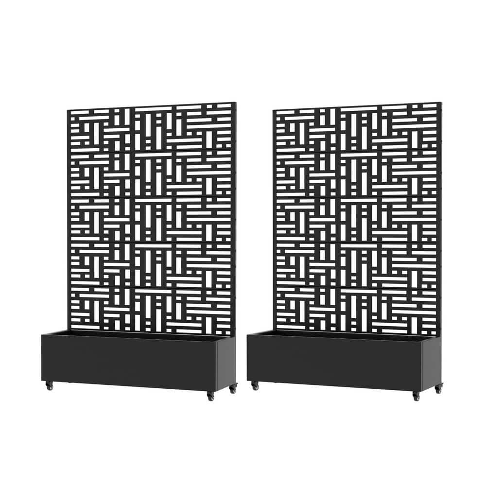 72 in. H x 47 in. W Black Metal Planter Box with Galvanized Trellis& Wheels Garden Bed with Drainage Holes，2-Piece Set price history on PriceWatchPro
