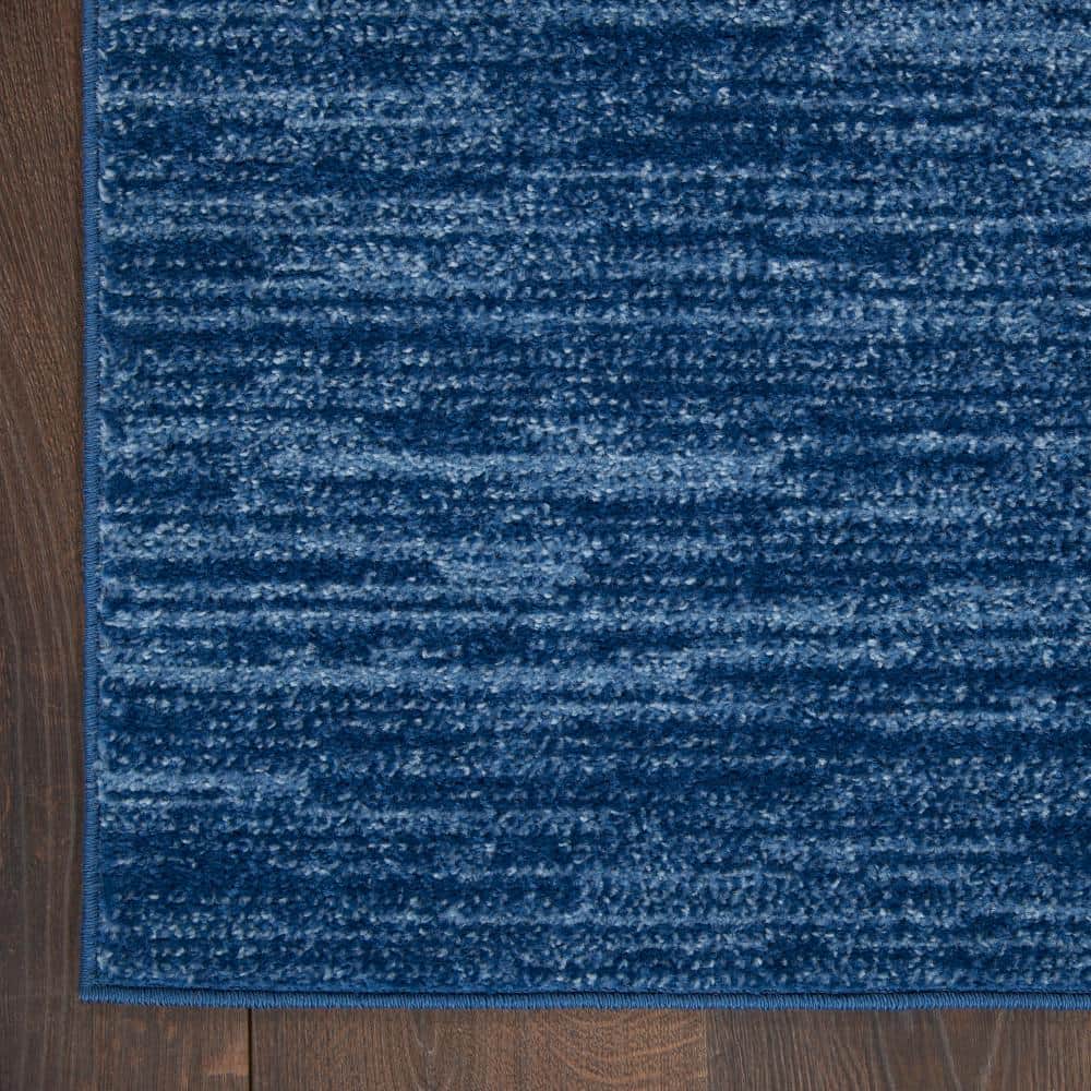 Navy Blue Solid Synthetic Indoor/Outdoor 2'2" x 7'6" Area Rug