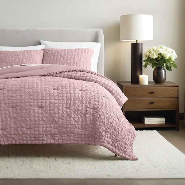 All-Season Down Alternative Rose Seersucker Textured Twin Comforter Set