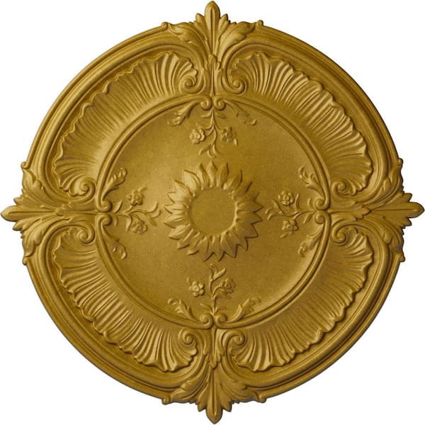 Ekena Millwork 1-1/2 in. x 30-1/8 in. x 30-1/8 in. Polyurethane Attica Acanthus Leaf Ceiling Medallion, Pharaohs Gold