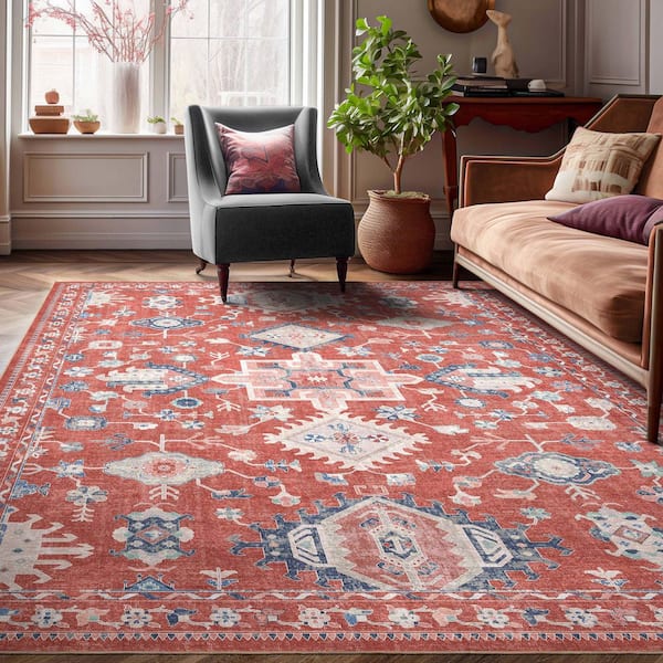 Apollo Serapi Delhi Traditional Floral Medallion, Red 5 ft. 3 in. x 7 ft. 3 in. Area Rug