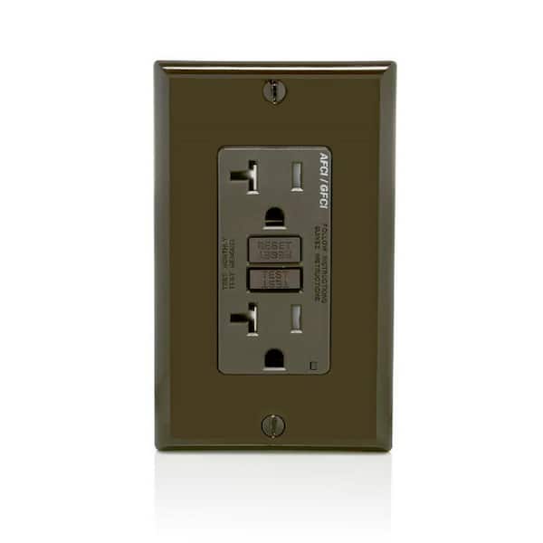 20 Amp 125-Volt Duplex Self-Test SmartlockPro Tamper Resistant AFCI/GFCI Dual Function Outlet, Brown AGTR2