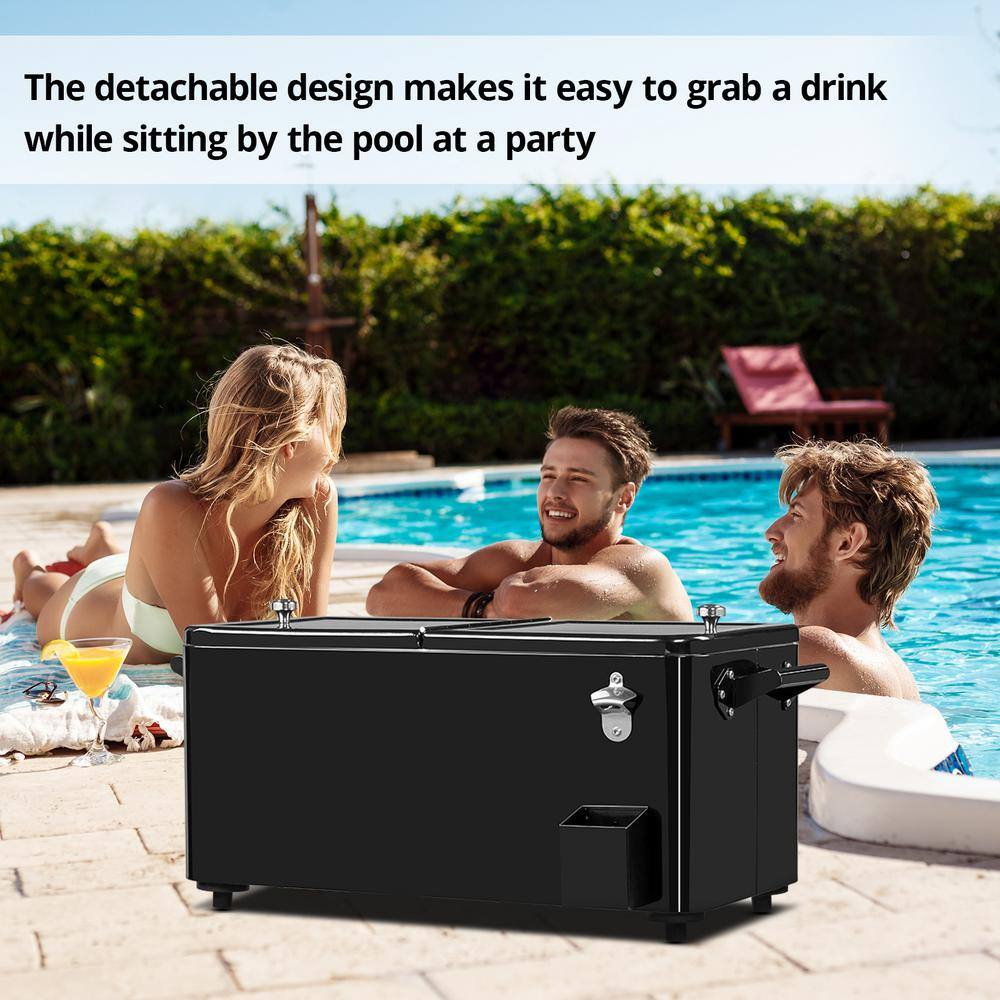 Black Metal 80 Qt. Outdoor Rolling Cooler Cart with Detached Lid