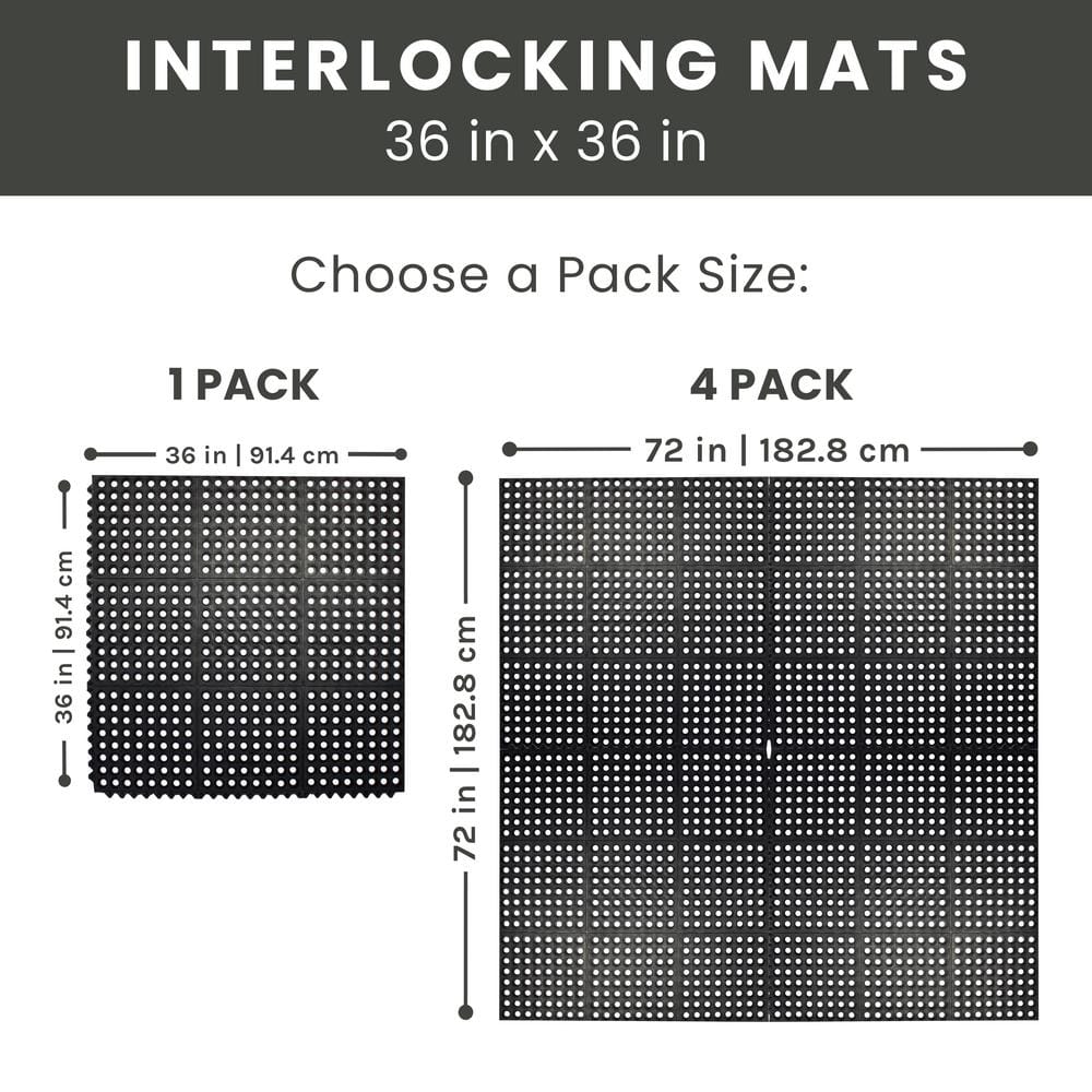 Black 36 x 36 Inch Interlocking Rubber Floor Mat 4-Pack