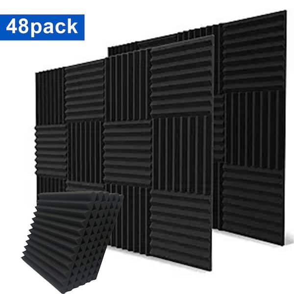 1 in. T x 1 ft. x 1 ft. Black Professional Acoustic Foam Sound Absorbing Panel for Wall Noise Reduction 48-Pack