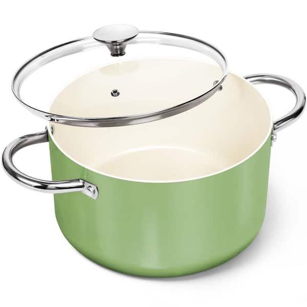 6 qt. Aluminum Stock Pot with Lid and Ceramic Coating, Nonstick Ceramic Cooking Pot for Kitchen, Green