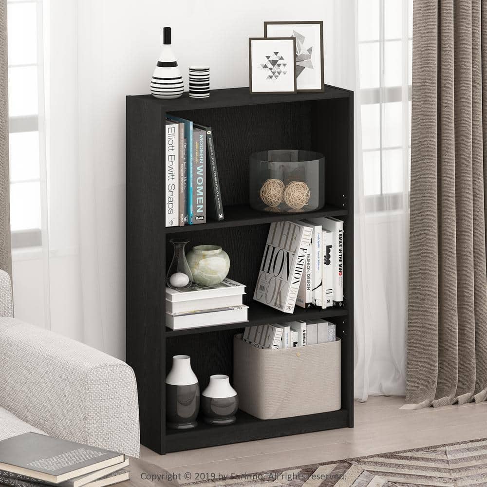 Furinno 40.3 in. Black Wood 3-shelf Standard Bookcase with