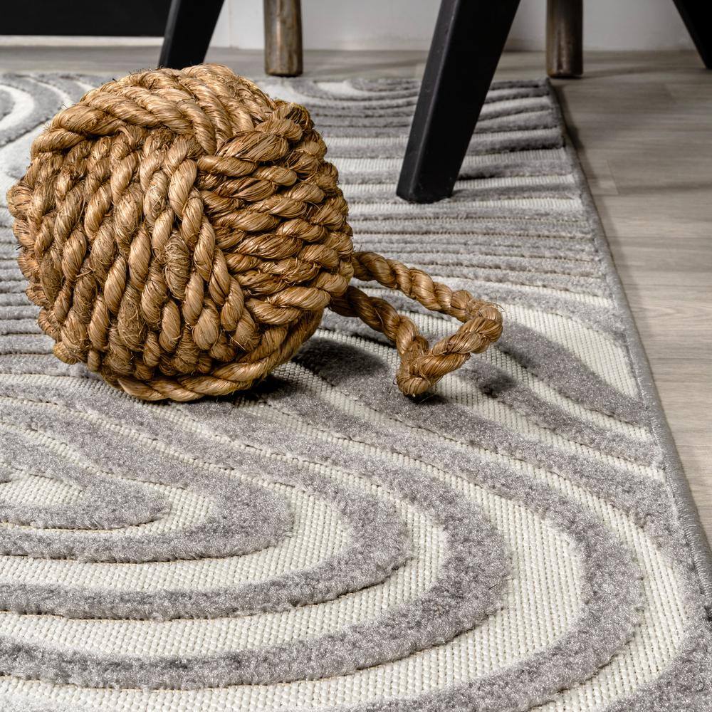 Gray and Ivory 8' x 10' Synthetic Striped Area Rug