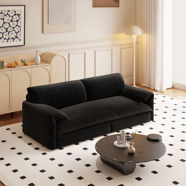 Hadden 66 in. Black Velvet Upholstery Queen Size 3 in 1 Convertible Sofa Bed with Side Storage