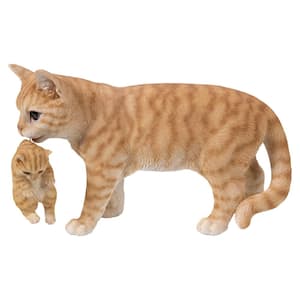 Mother Cat Carrying Kitten - Orange Tabby Garden Statue