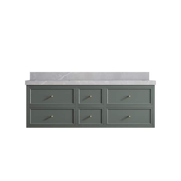 Willow Collections Roswell 60 in. W x 22 in. D x 36 in. H Double Sink Bath Vanity in Pewter Green with 2 in. Pearl Gray qt. Top