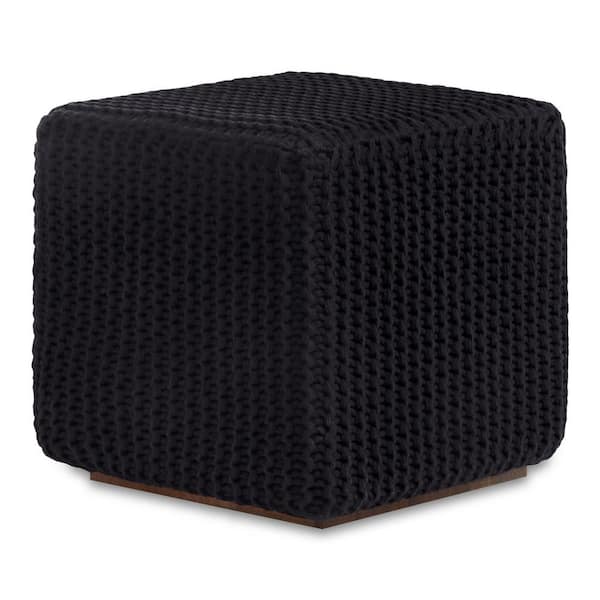 HomeRoots Black Cotton Blend Square Pouf 16L x 16W x 15H Ottoman