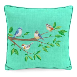 16 in. L x 16 in. W x 4 in. T Outdoor Throw Pillow in Birds on Branch