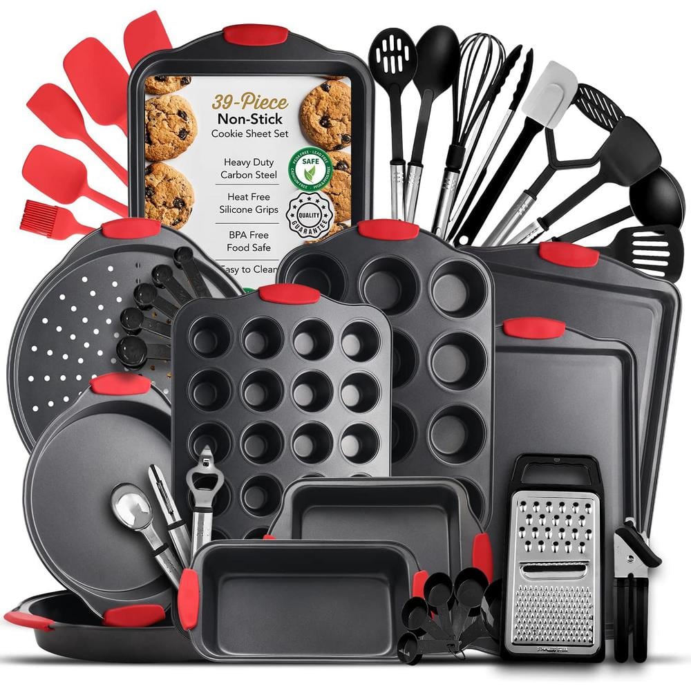 EatEx Nonstick Carbon Steel Bakeware Set - 15-Piece Baking Tray Set With  Silicone Handles - Oven Safe Cookie Sheets, Baking Pans, Cake Loaf, Muffins  