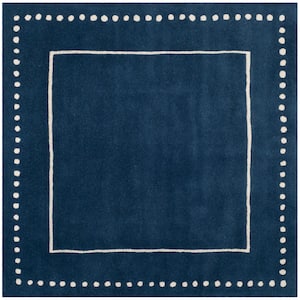Bella Navy Blue/Ivory 7 ft. x 7 ft. Dotted Border Square Area Rug