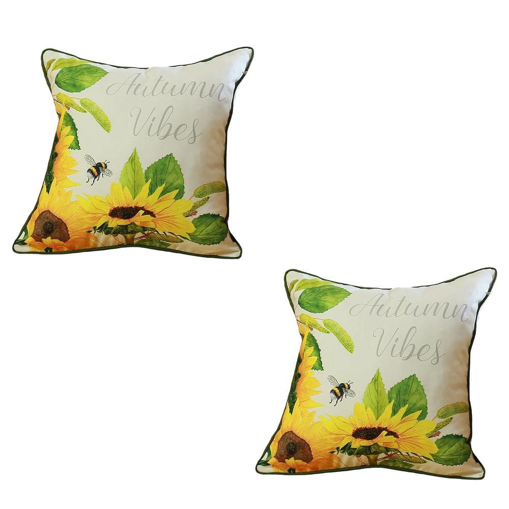 Yellow and White Autumn Vibes 18" x 18" Polyester Throw Pillow Covers