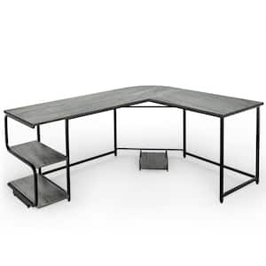 69 in. L-Shaped Gray Wood Computer Desk with Shelves