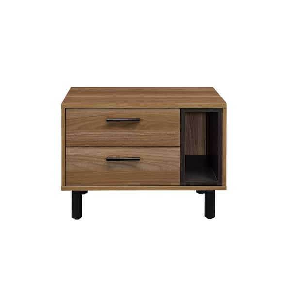 Acme Furniture Trolgar 16 in. Brown Oak and Black Finish Rectangle Wood End Table with Storage Drawer and Compartment