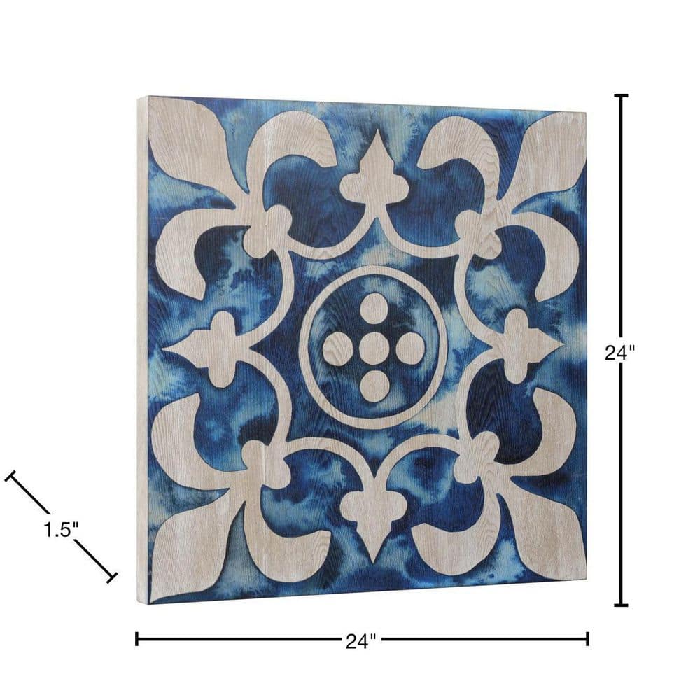 Cobalt Blue and Ash Wood Abstract Square Wall Art