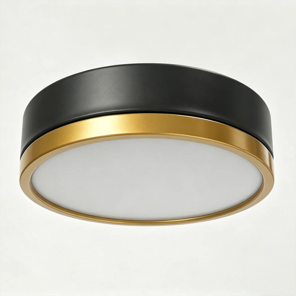 12 in. 1-Light Drum Matte Black and Gold LED Flush Mount Ceiling Light with Acrylic Shade, Remote Control for Foyer price history on PriceWatchPro