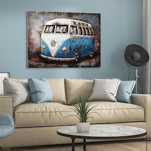 "Blue bus" Mixed Media Iron Hand Painted Dimensional Wall Decor