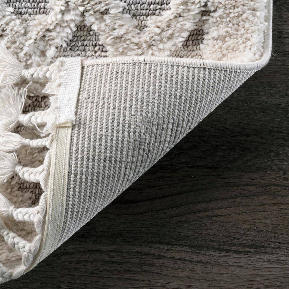 Light Grey Moroccan Lattice Tassel Shag Area Rug