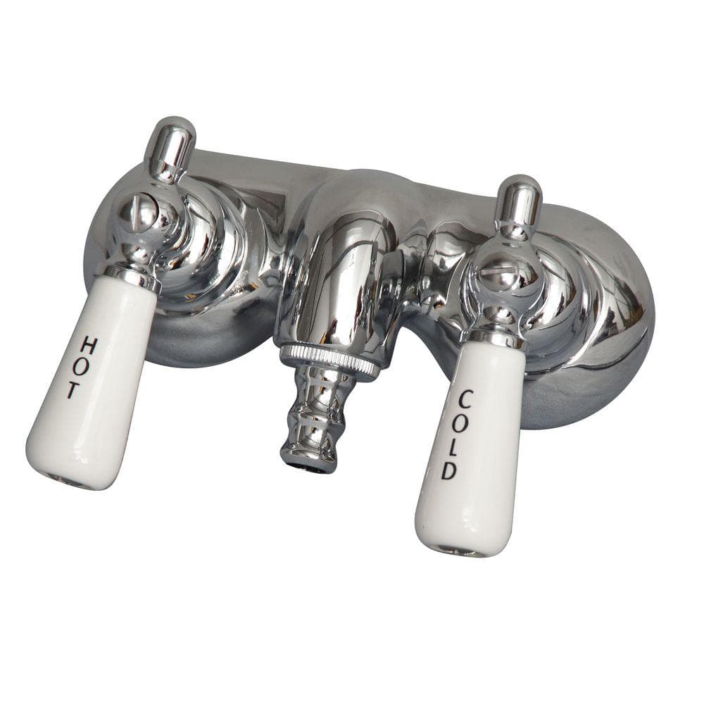 Polished Chrome Wall Mounted Clawfoot Tub Faucet with Porcelain Handles