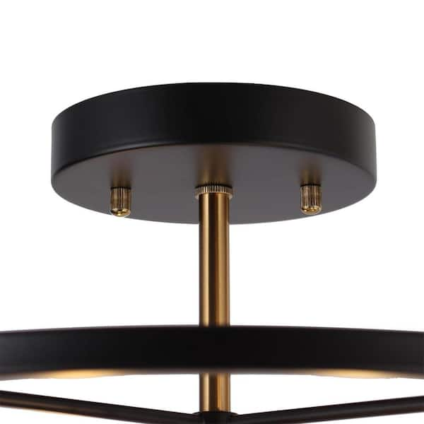 LNC Modern Matte Black and Plating Brass 4-Light Semi-Flush Mount