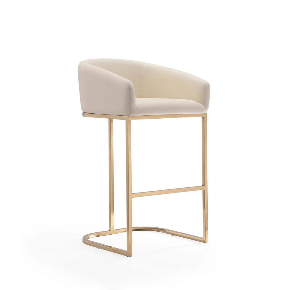 Manhattan Comfort Louvre Cream Leather Barstool with Gold Base (Set of 2)