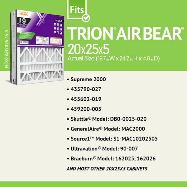 20 in. x 25 in. x 5 in. Trion AirBear Replacement Pleated Air Filter FPR 9, MERV 13