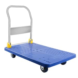 Blue Metal Foldable Platform Truck with 1320lb Weight Capacity and 360 Degree Swivel Wheels