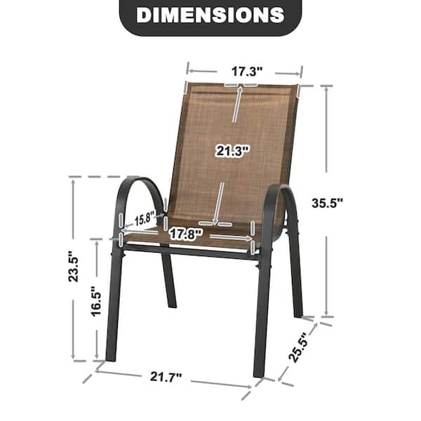 Black Metal and Textilene Stackable Outdoor Dining Chairs in Brown (4-Pack)