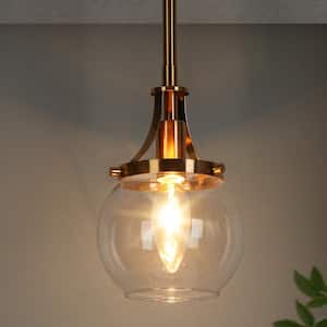 Modern 40-Watt 1-Light Brass Island Mini Pendant Light with Clear Globe Glass Shade, No Bulbs Included