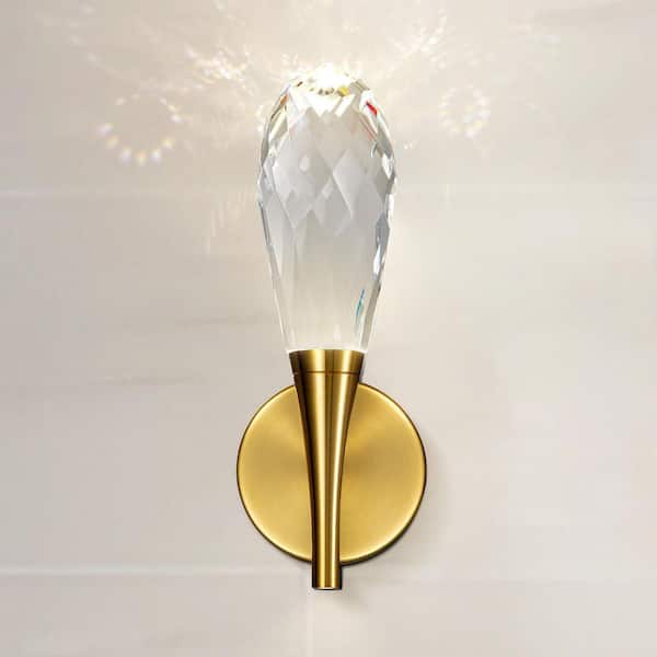 12 in. 1-Light Modern Gold LED Wall Sconce, Luxury Globe K9 Crystal Wall Lighting for Living Room, Bedroom, Hallway